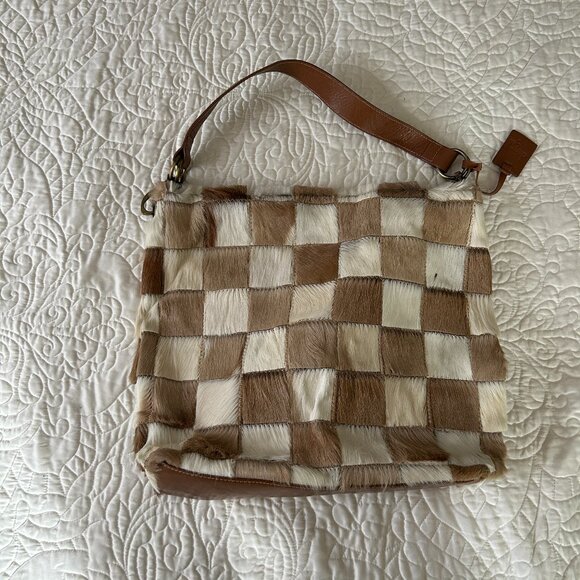 DIANE GAIL South African Springbok Fur Tan Leather Shoulder Bag Purse - Picture 1 of 5